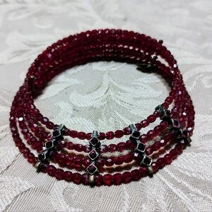 🔸🌹🔸 Exquisite RARE Vtg Gothic Crimson Scarlet Red Multi Strand Beaded Choker